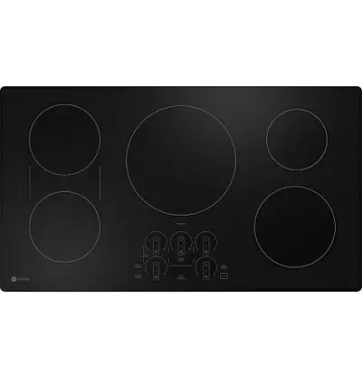 APX-A33 — GE Profile PHP9036DT3BB Induction Cooktop, Black on Black, front — Columbia